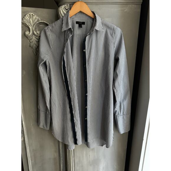 J.Crew Striped Button Down Shirt Navy Blue White Sz 6 Oversized Boyfriend Preppy - Picture 5 of 14